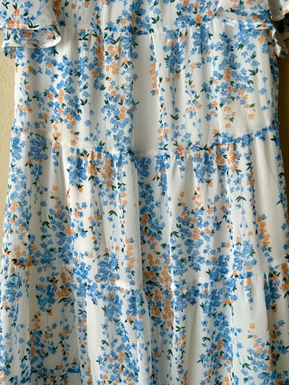 Blue Orange Floral Dress Short Layered Sleeves Ruffle Neck Shein Size Small - Picture 5 of 12